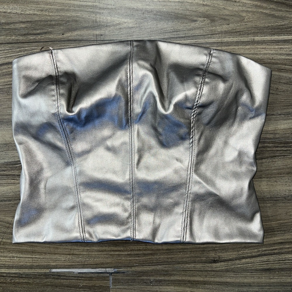 Kirious Metallic Faux Leather Strapless Corset Top – Large Bronze